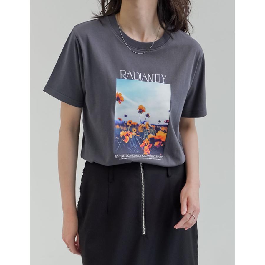 Tシャツ 半袖 カットソー レディース トップス M/L 丸首 綿混 接触冷感 涼感 UVカット 紫外線対策 シワになりにくい プリント 春夏 | Re:EDIT | 09