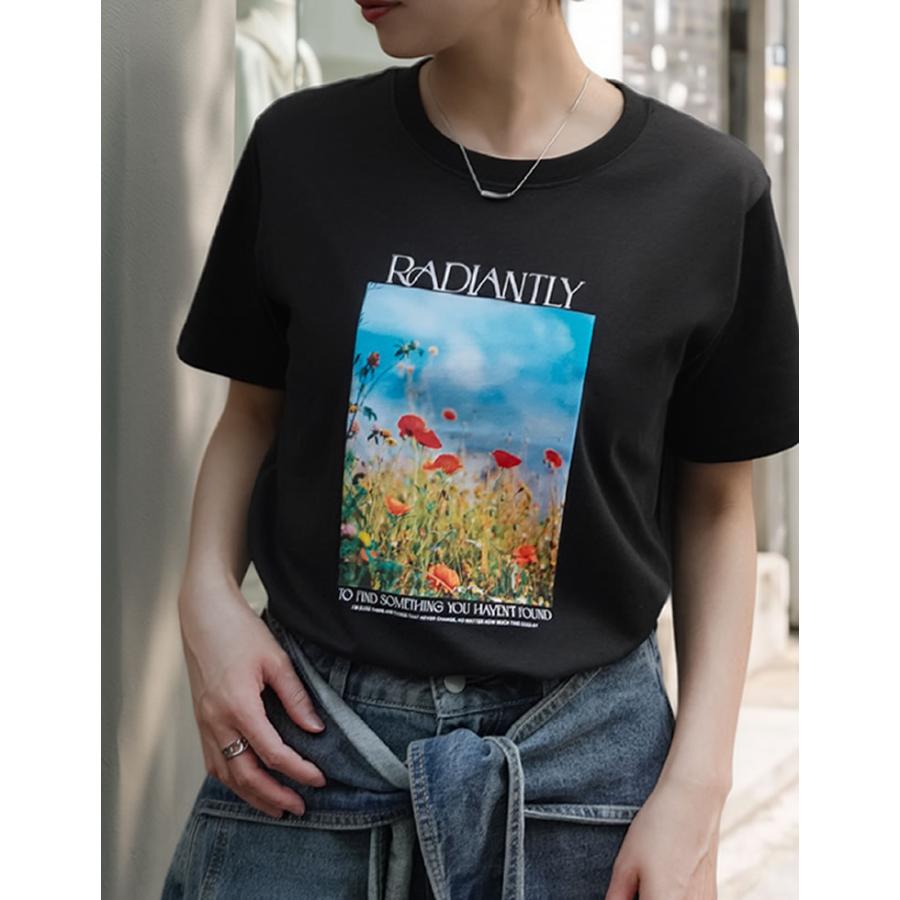 Tシャツ 半袖 カットソー レディース トップス M/L 丸首 綿混 接触冷感 涼感 UVカット 紫外線対策 シワになりにくい プリント 春夏 | Re:EDIT | 10