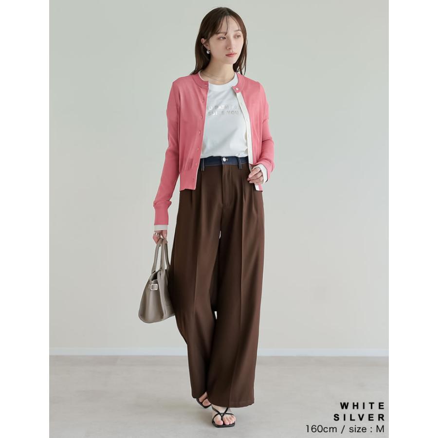 半袖 Tシャツ レディース トップス M/L ロゴT カットソー 添え糸編み 接触冷感 UVカット 紫外線カット 春夏[mb] | Re:EDIT | 18