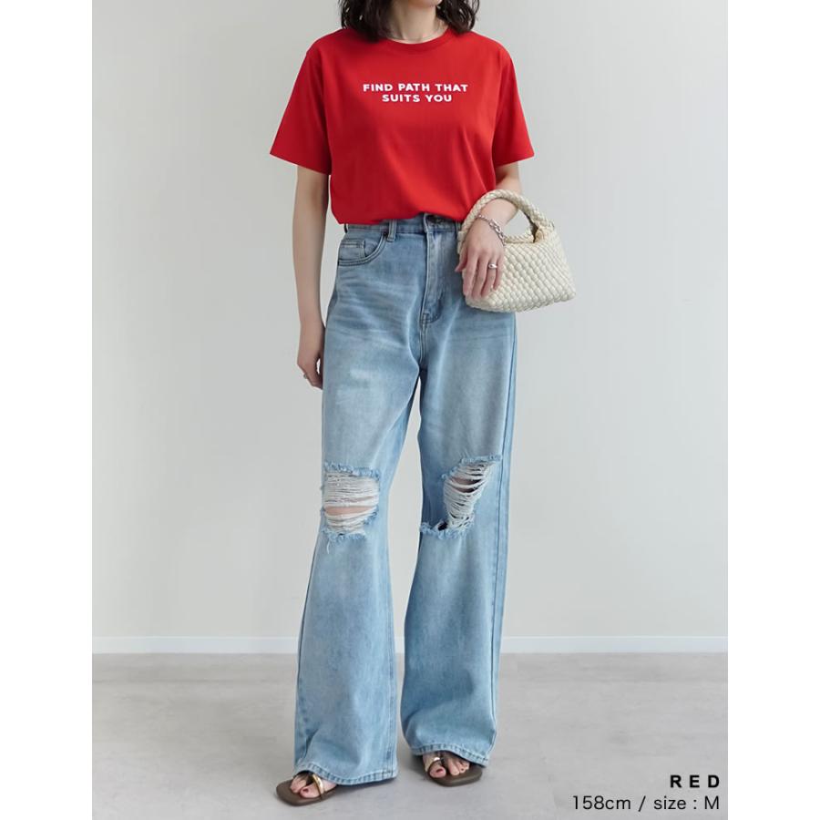 半袖 Tシャツ レディース トップス M/L ロゴT カットソー 添え糸編み 接触冷感 UVカット 紫外線カット 春夏[mb] | Re:EDIT | 20