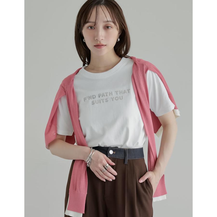 半袖 Tシャツ レディース トップス M/L ロゴT カットソー 添え糸編み 接触冷感 UVカット 紫外線カット 春夏[mb] | Re:EDIT | 09