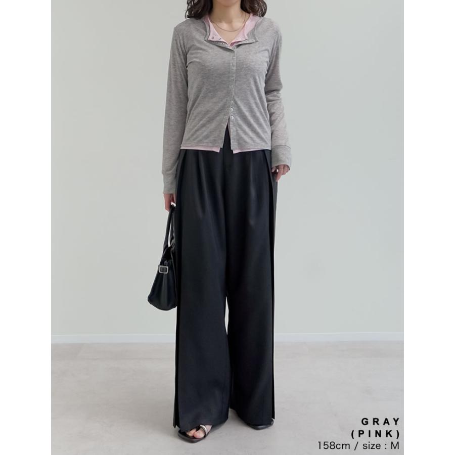カーディガン レディース トップス M/L 羽織り カットソー シアー 透け感 長袖 フロントスナップボタン シンプル 春夏[mb] | Re:EDIT | 17
