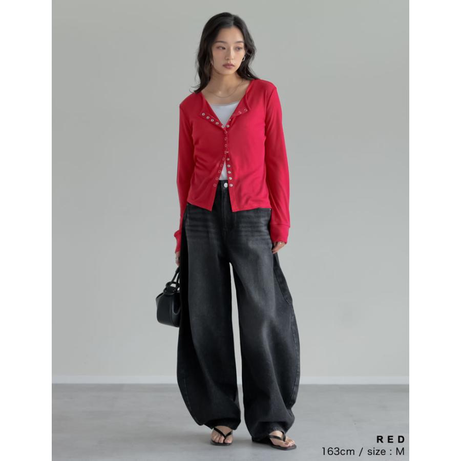 カーディガン レディース トップス M/L 羽織り カットソー シアー 透け感 長袖 フロントスナップボタン シンプル 春夏[mb] | Re:EDIT | 18