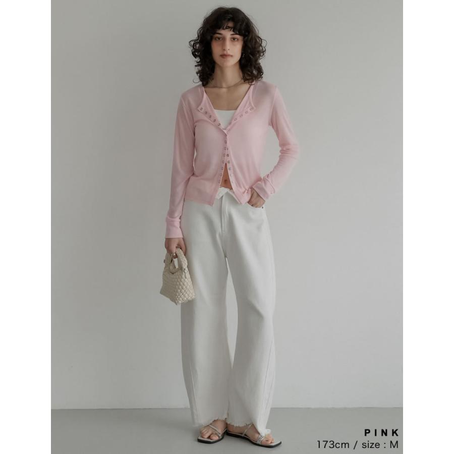 カーディガン レディース トップス M/L 羽織り カットソー シアー 透け感 長袖 フロントスナップボタン シンプル 春夏[mb] | Re:EDIT | 19