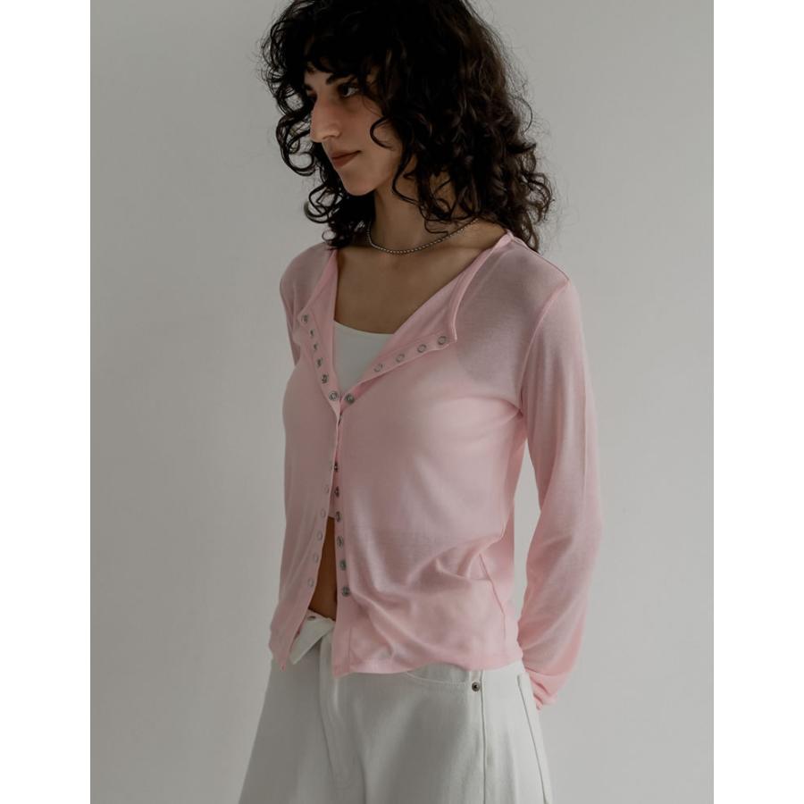 カーディガン レディース トップス M/L 羽織り カットソー シアー 透け感 長袖 フロントスナップボタン シンプル 春夏[mb] | Re:EDIT | 20
