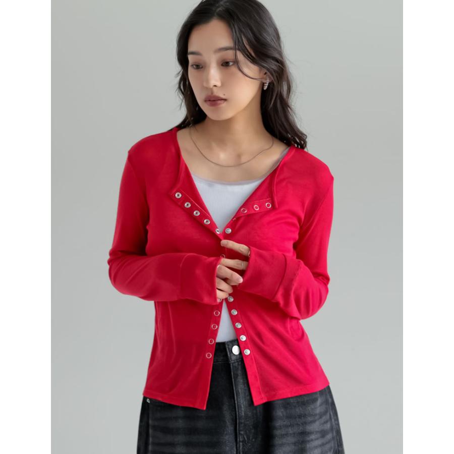 カーディガン レディース トップス M/L 羽織り カットソー シアー 透け感 長袖 フロントスナップボタン シンプル 春夏[mb] | Re:EDIT | 10