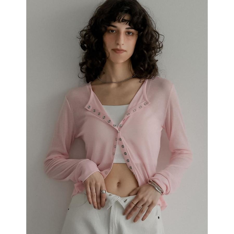 カーディガン レディース トップス M/L 羽織り カットソー シアー 透け感 長袖 フロントスナップボタン シンプル 春夏[mb] | Re:EDIT | 11