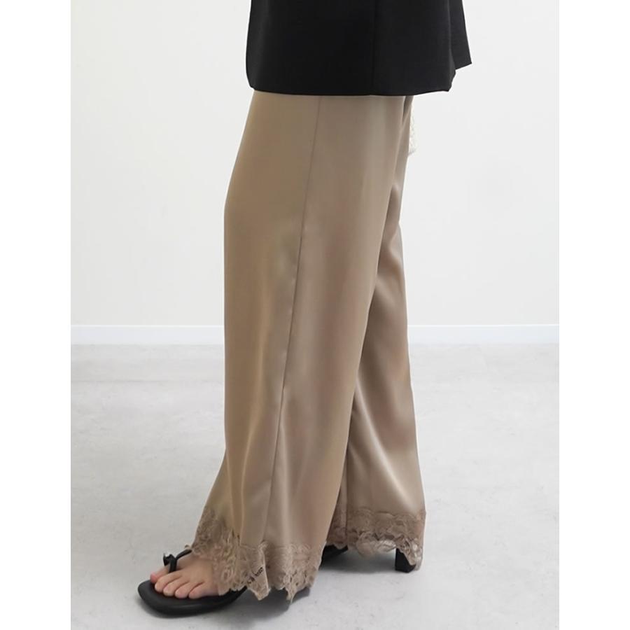 サテンパンツ レディース 裾レース 低身長 高身長 ウエストゴム バックゴム セットアップ対応 ポケットあり 春夏 | Re:EDIT | 17