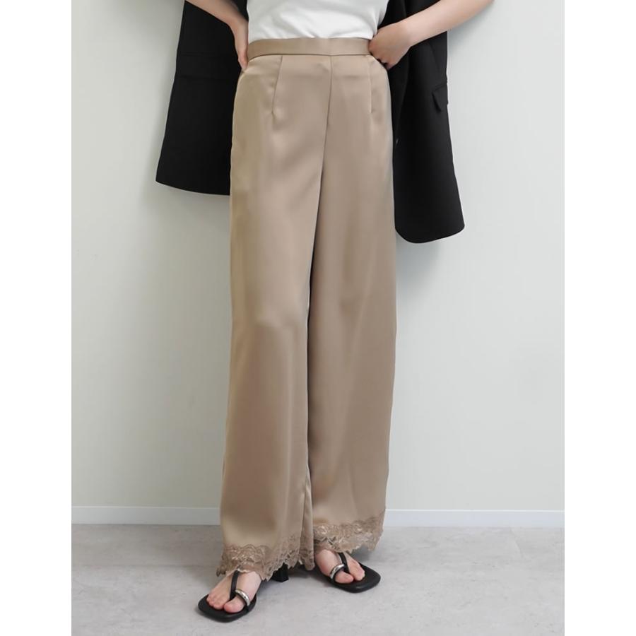 LEINWANDE Liber pants サテンパンツ Re:EDIT（リエディ） サテンパンツ レディース 裾レース 低身長 高身長