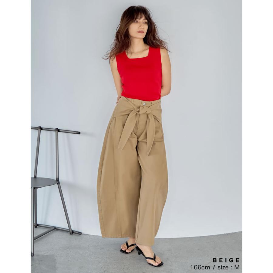 パンツ レディース カーブパンツ パンツ 低身長 高身長 カツラギ 厚手 ワイドパンツ バレルレッグ ウエストベルト取り外し不可 ポケットあり 2026春夏 | Re:EDIT | 05