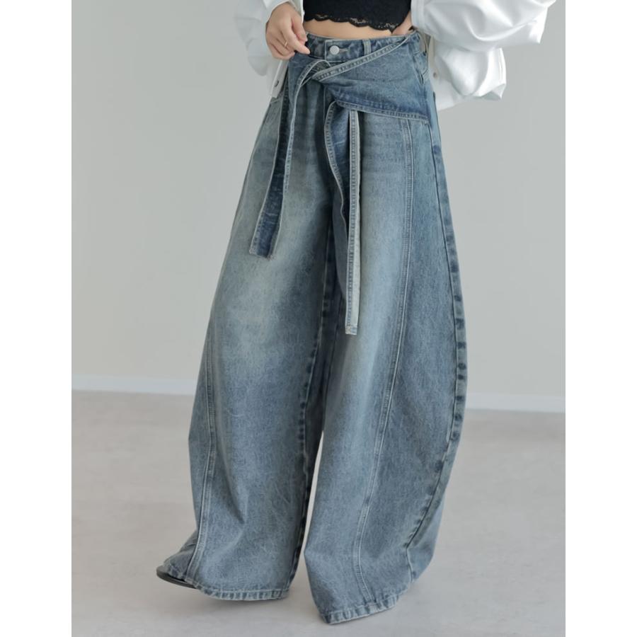 パンツ レディース カーブパンツ パンツ 低身長 高身長 カツラギ 厚手 ワイドパンツ バレルレッグ ウエストベルト取り外し不可 ポケットあり 2026春夏 | Re:EDIT | 10