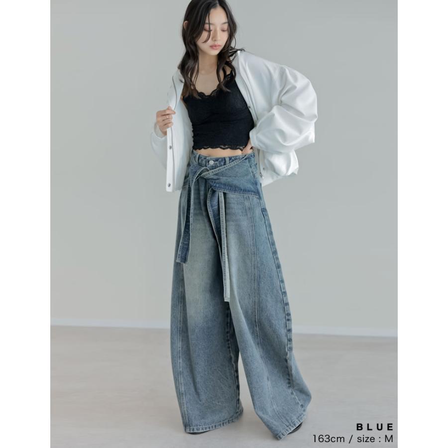 パンツ レディース カーブパンツ パンツ 低身長 高身長 カツラギ 厚手 ワイドパンツ バレルレッグ ウエストベルト取り外し不可 ポケットあり 2026春夏 | Re:EDIT | 11