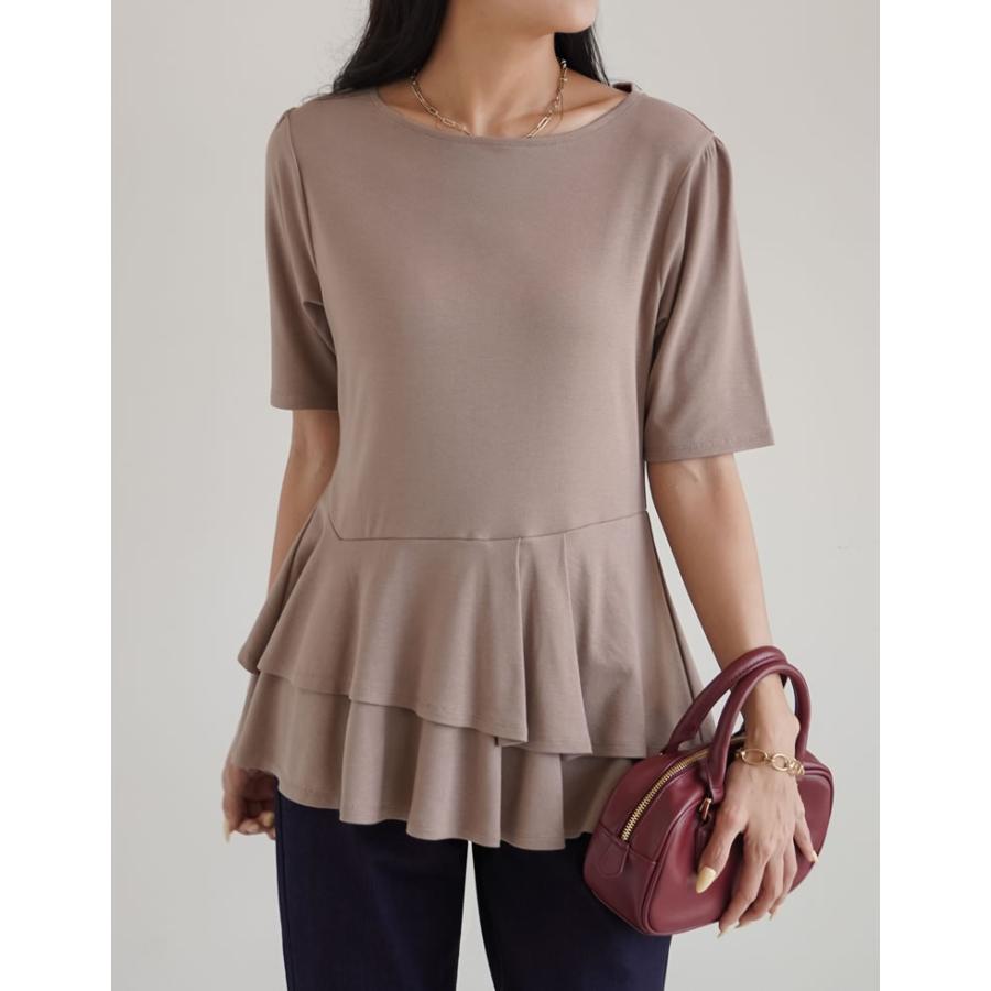ペプラムトップス レディース トップス M/L Tシャツ 半袖 体型カバー 毛玉防止 接触冷感 コンパクト 春夏[mb] | Re:EDIT | 07