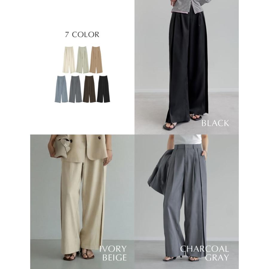 ワイドパンツ レディース パンツ 低身長 高身長 セットアップ対応 リネンタッチ 麻調 ポケットあり 体型カバー ウエストバッグゴム 春夏 | Re:EDIT | 20