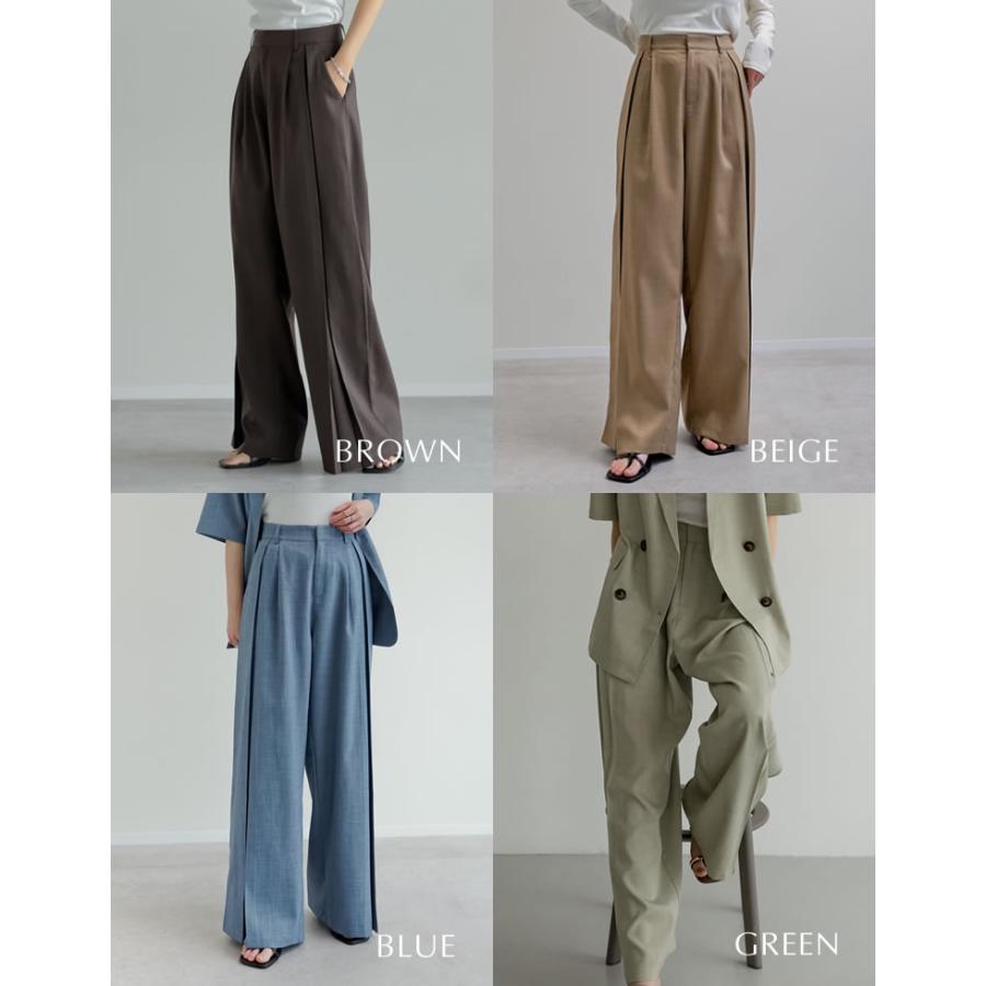 ワイドパンツ レディース パンツ 低身長 高身長 セットアップ対応 リネンタッチ 麻調 ポケットあり 体型カバー ウエストバッグゴム 春夏 | Re:EDIT | 21