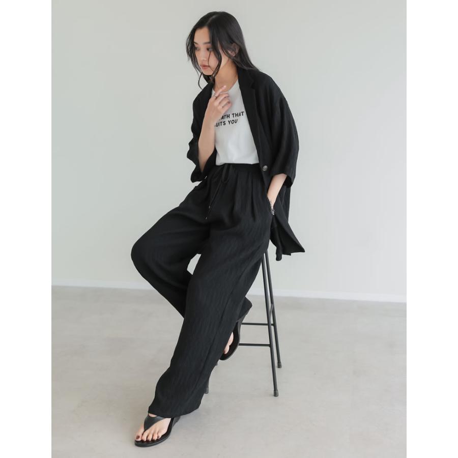 ワイドパンツ レディース パンツ 低身長 リラックスパンツ ドロスト 楊柳 ウエストゴム ポケットあり 裏地付き 総ゴム セットアップ対応 春夏 | Re:EDIT | 13