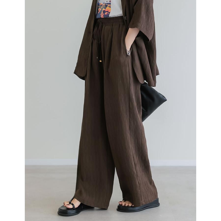 ワイドパンツ レディース パンツ 低身長 リラックスパンツ ドロスト 楊柳 ウエストゴム ポケットあり 裏地付き 総ゴム セットアップ対応 春夏 | Re:EDIT | 15
