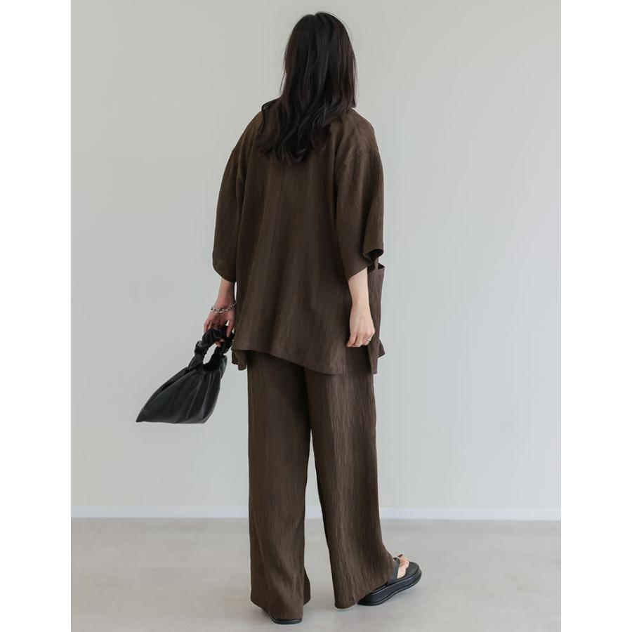 ワイドパンツ レディース パンツ 低身長 リラックスパンツ ドロスト 楊柳 ウエストゴム ポケットあり 裏地付き 総ゴム セットアップ対応 春夏 | Re:EDIT | 16
