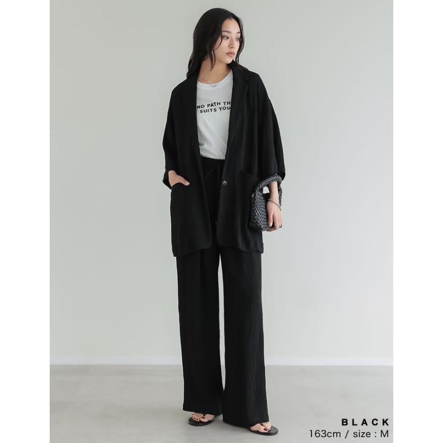 ワイドパンツ レディース パンツ 低身長 リラックスパンツ ドロスト 楊柳 ウエストゴム ポケットあり 裏地付き 総ゴム セットアップ対応 春夏 | Re:EDIT | 11