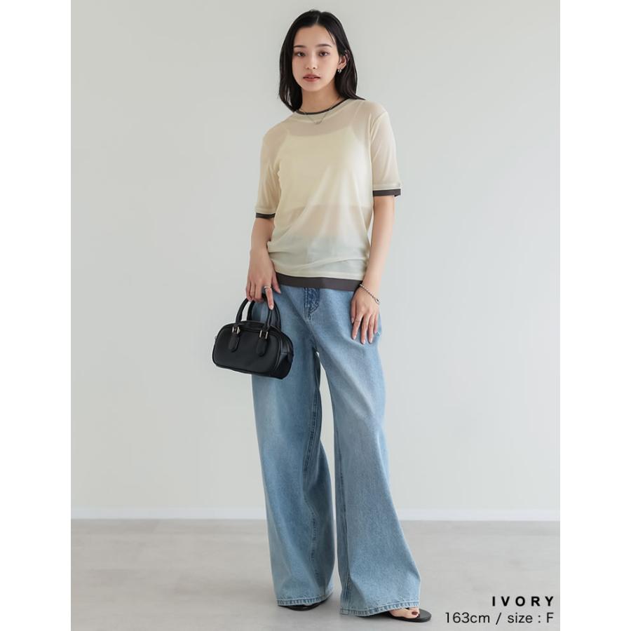 シアートップス シアーTシャツ 半袖 配色 レイヤード風 トップス Tシャツ カットソー パワーメッシュ 重ね着風 春夏[mb] | Re:EDIT | 14