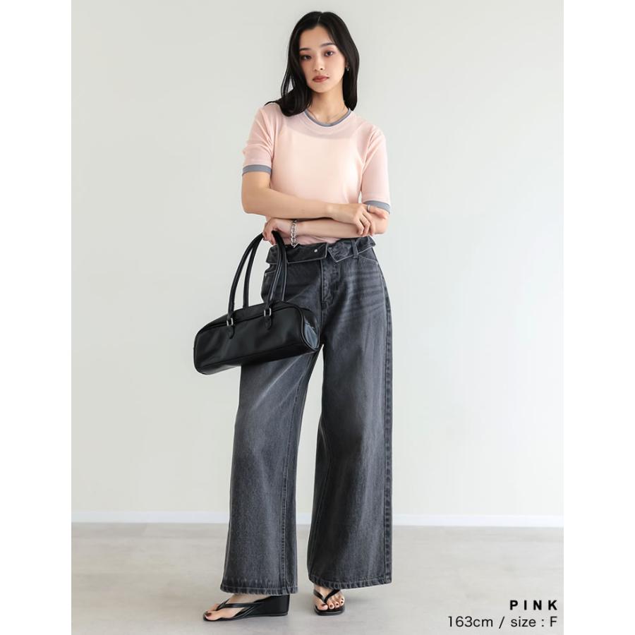 シアートップス シアーTシャツ 半袖 配色 レイヤード風 トップス Tシャツ カットソー パワーメッシュ 重ね着風 春夏[mb] | Re:EDIT | 18
