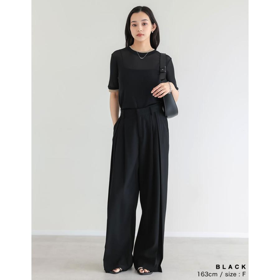 シアートップス シアーTシャツ 半袖 配色 レイヤード風 トップス Tシャツ カットソー パワーメッシュ 重ね着風 春夏[mb] | Re:EDIT | 10
