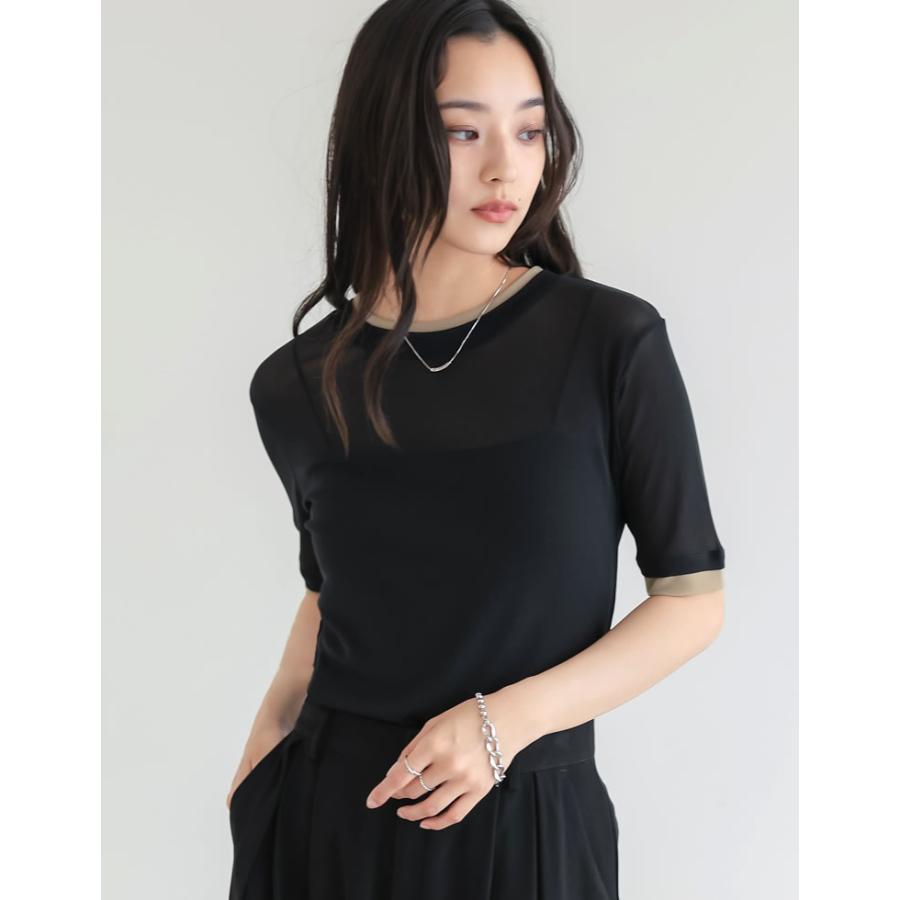 シアートップス シアーTシャツ 半袖 配色 レイヤード風 トップス Tシャツ カットソー パワーメッシュ 重ね着風 春夏[mb] | Re:EDIT | 11