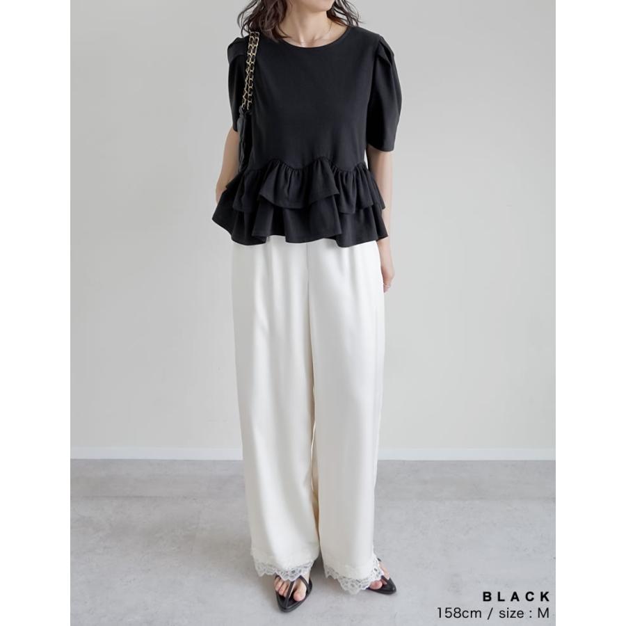 Tシャツ レディース トップス カットソー 半袖 接触冷感 UVカット 紫外線対策 シワになりにくい ペプラム フリル 体型カバー 春夏[mb] | Re:EDIT | 15