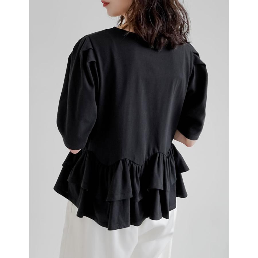 Tシャツ レディース トップス カットソー 半袖 接触冷感 UVカット 紫外線対策 シワになりにくい ペプラム フリル 体型カバー 春夏[mb] | Re:EDIT | 16