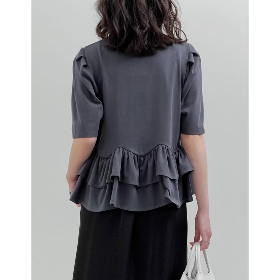Tシャツ レディース トップス カットソー 半袖 接触冷感 UVカット 紫外線対策 シワになりにくい ペプラム フリル 体型カバー 春夏[mb] | Re:EDIT | 19