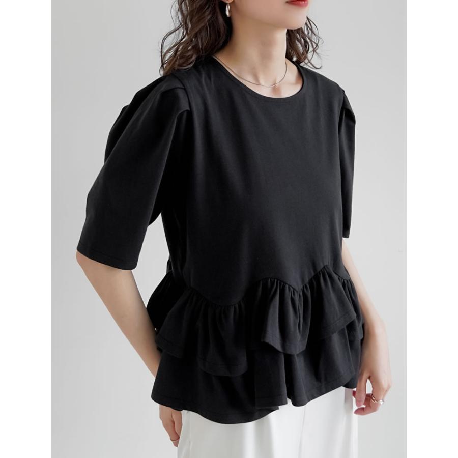 Tシャツ レディース トップス カットソー 半袖 接触冷感 UVカット 紫外線対策 シワになりにくい ペプラム フリル 体型カバー 春夏[mb] | Re:EDIT | 06