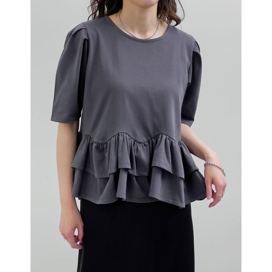 Tシャツ レディース トップス カットソー 半袖 接触冷感 UVカット 紫外線対策 シワになりにくい ペプラム フリル 体型カバー 春夏[mb] | Re:EDIT | 07