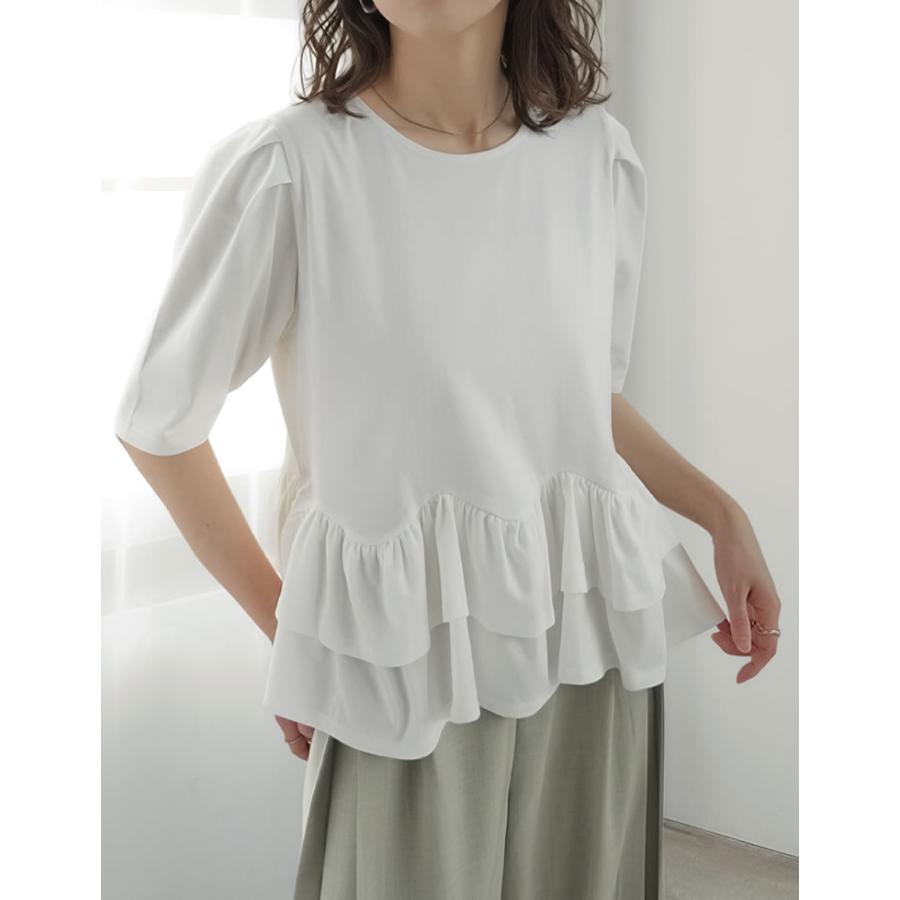 Tシャツ レディース トップス カットソー 半袖 接触冷感 UVカット 紫外線対策 シワになりにくい ペプラム フリル 体型カバー 春夏[mb] | Re:EDIT | 11