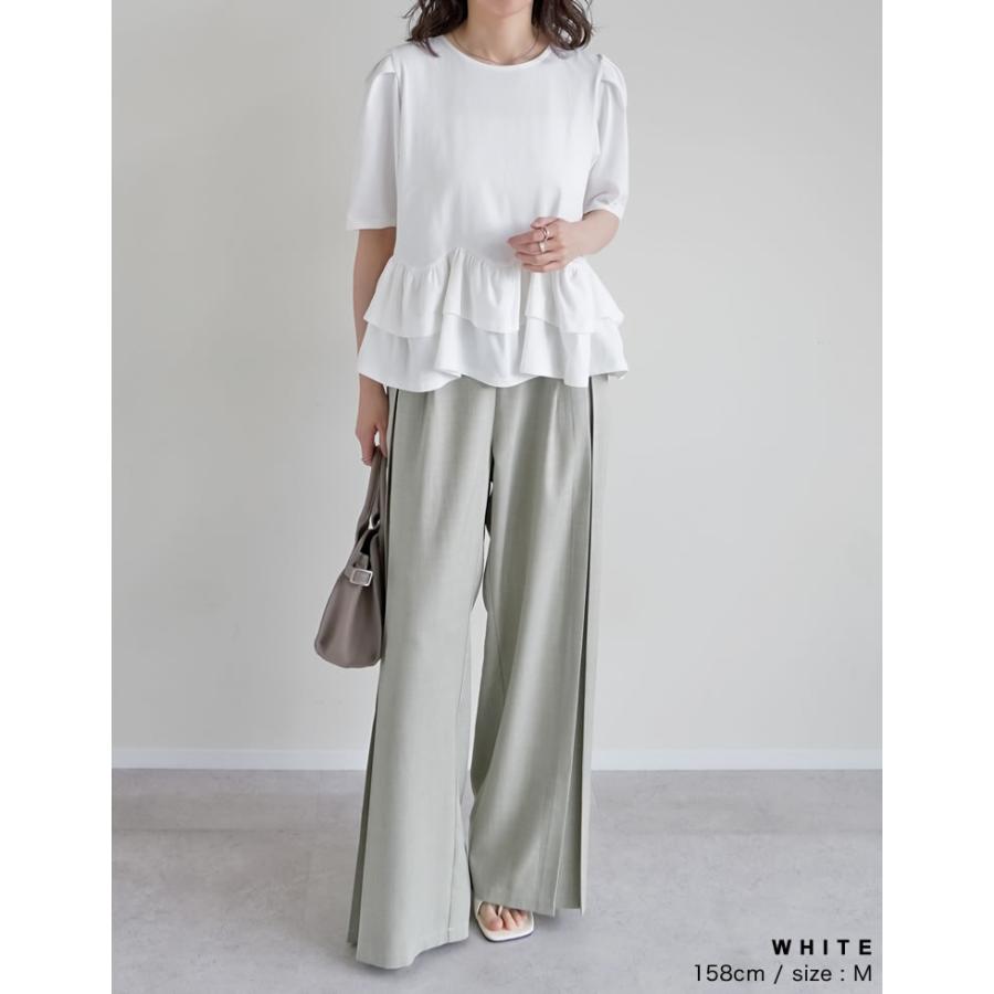 Tシャツ レディース トップス カットソー 半袖 接触冷感 UVカット 紫外線対策 シワになりにくい ペプラム フリル 体型カバー 春夏[mb] | Re:EDIT | 12