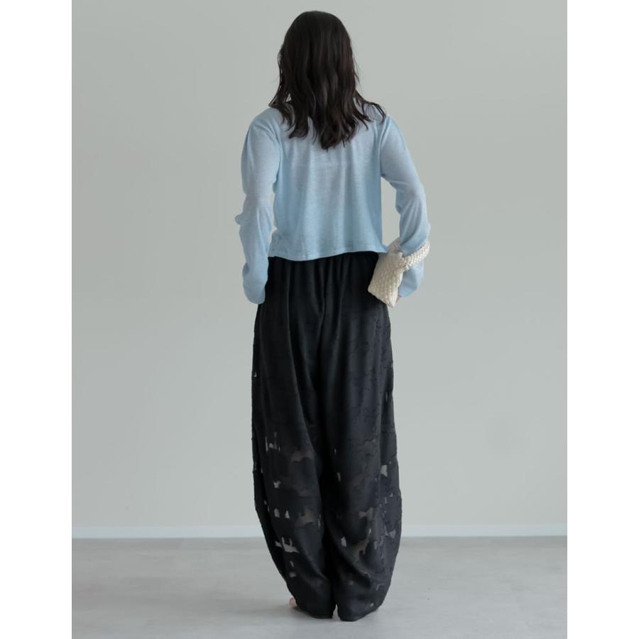 パンツ レディース カーブパンツ バレルパンツ 低身長 高身長 ジャガード シアー ウエストバッグゴム ポケットあり 2026春夏 | Re:EDIT | 12