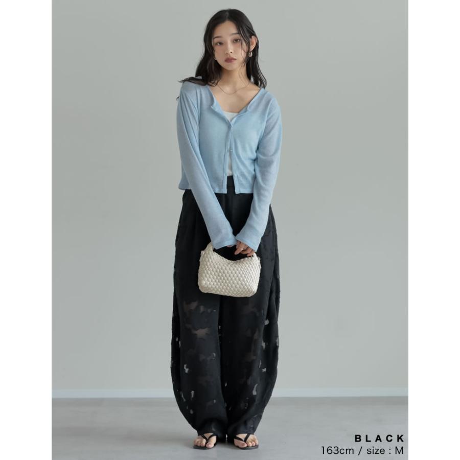 パンツ レディース カーブパンツ バレルパンツ 低身長 高身長 ジャガード シアー ウエストバッグゴム ポケットあり 2026春夏 | Re:EDIT | 10