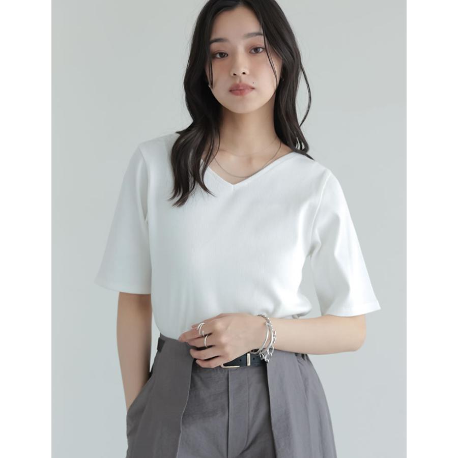 カットソー レディース トップス Tシャツ 半袖 汗ジミ防止 乾燥機OK 選べる Vネック 丸首 クルーネック スクエアネック 春夏[mb] | Re:EDIT | 05