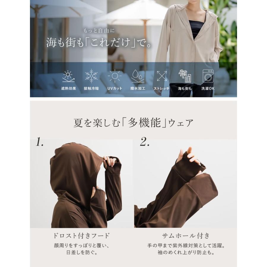 UVカットパーカー ラッシュガード レディース マウンテンパーカー ブルゾン フード付き サムホール UPF50+ 接触冷感 春夏 | Re：EDIT Wellness | 15