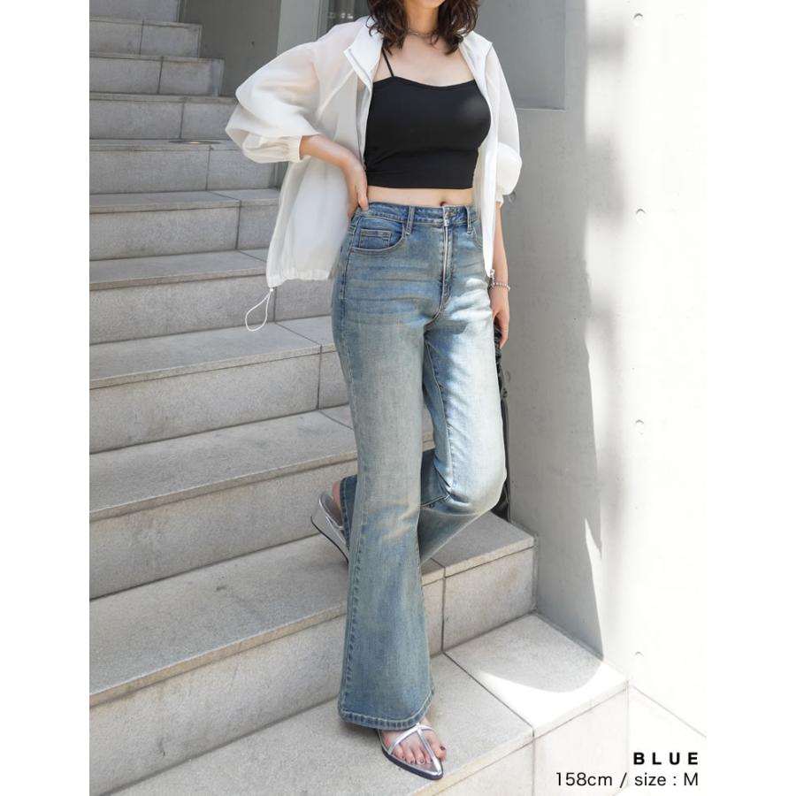 デニム レディース パンツ 低身長 高身長 キックフレアパンツ ポケットあり ゴムベルトつき 体型カバー 春夏 | Re：EDIT Wellness | 17