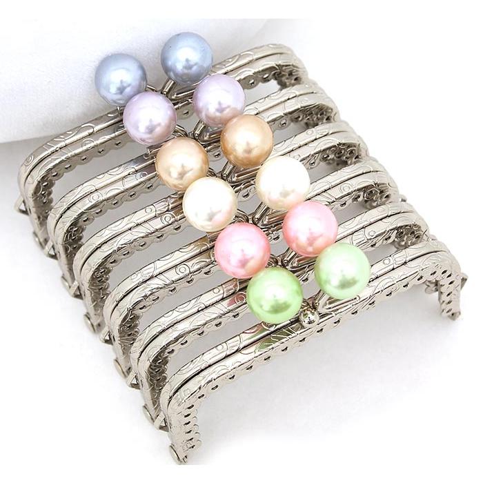 1852【パール玉付き】がま口 口金 8.5cm パールあめ玉（14mm