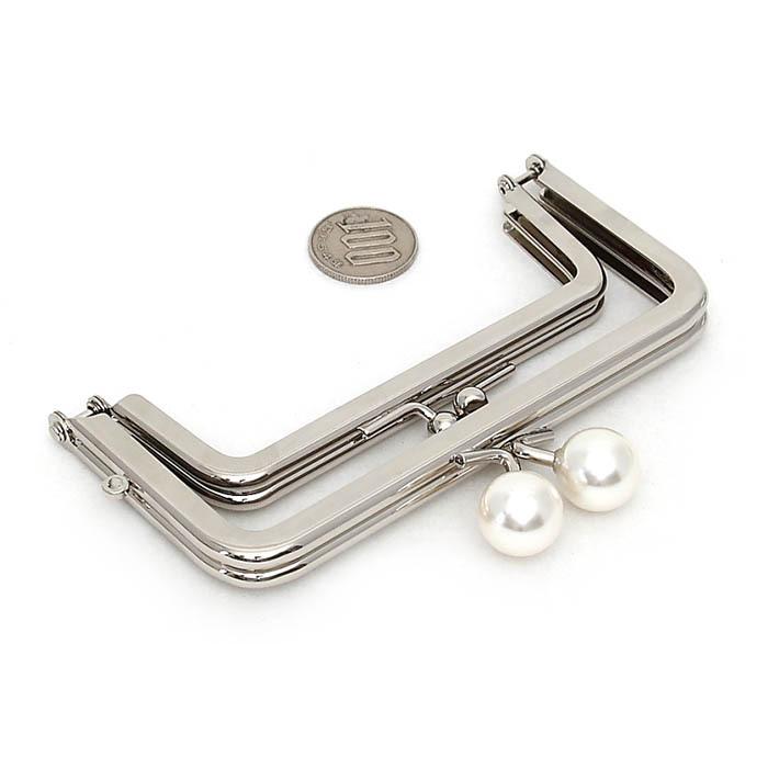 親子 がま口 口金 12cm 16mm パール玉 シルバー 角型 手芸 パーツ 金具