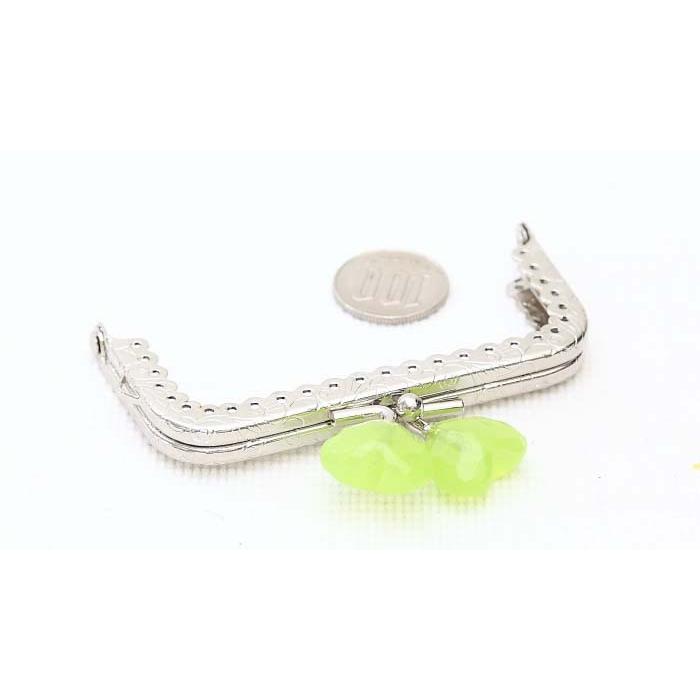 1855【玉付き口金】がま口 口金 8.5cm ハート玉 角型 シルバー