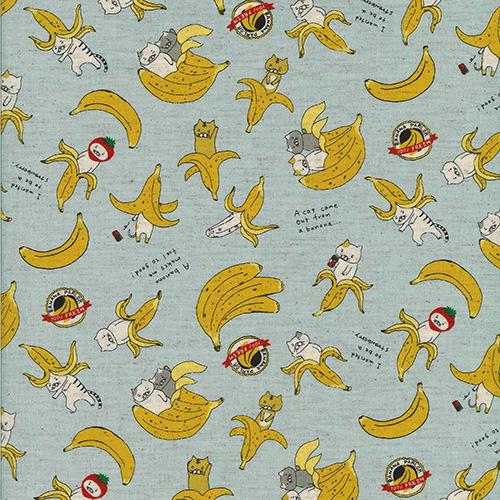 綿麻キャンバス:KTS-6496】バナナ猫/にゃんこ（コットンこばやし）綿麻
