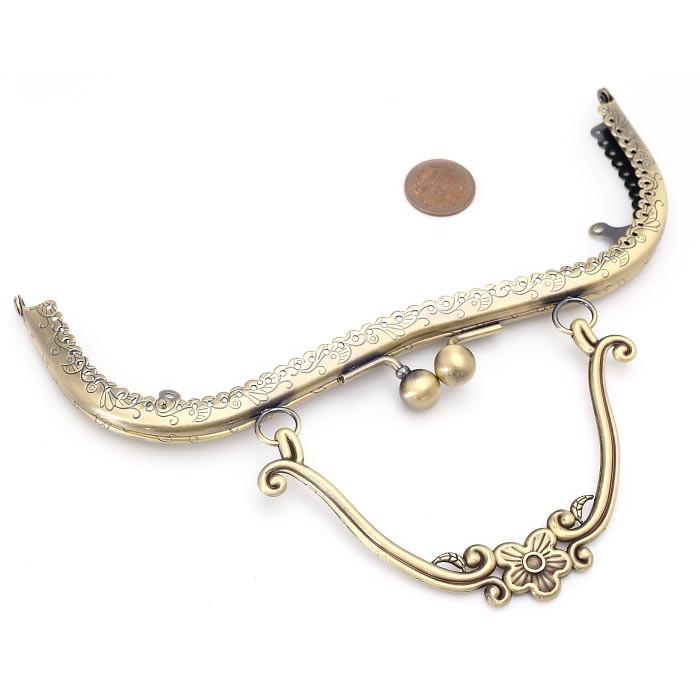 1952 がま口 口金 持ち手付き 21cm M型 ゴールド/アンティーク