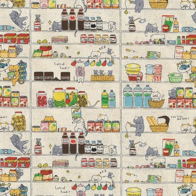 綿麻キャンバス:kts-6705】ねこのパントリー 棚ネコ（コットンこばやし