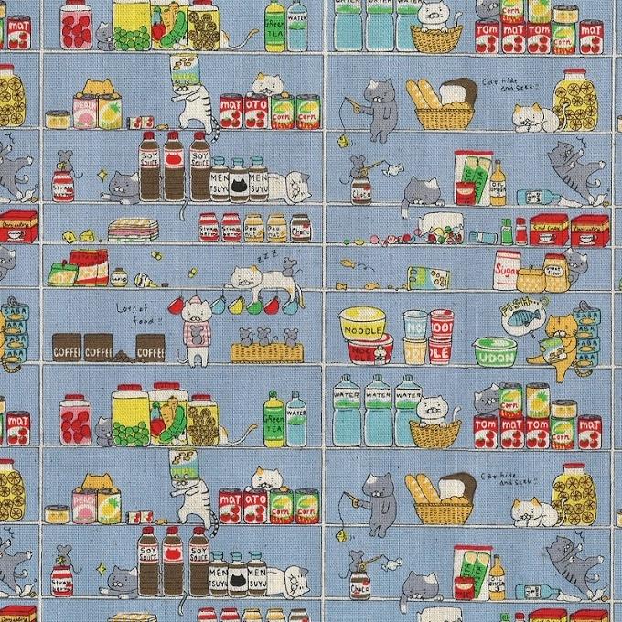 綿麻キャンバス:kts-6705】ねこのパントリー 棚ネコ（コットンこばやし