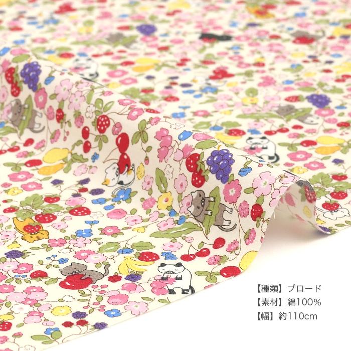 ブロード:KTS-6473】お花とフルーツねこ コットンこばやし【メール便可