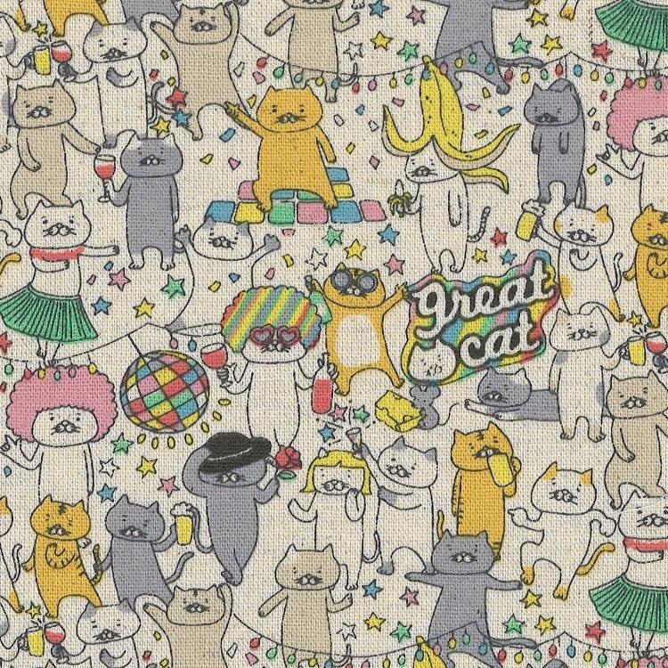 感謝価格　SALE 猫柄　巾着　コットンこばやし　人気　ハンドメイド 綿麻キャンバス:kts6804】パーティーねこ コットンこばやし う早