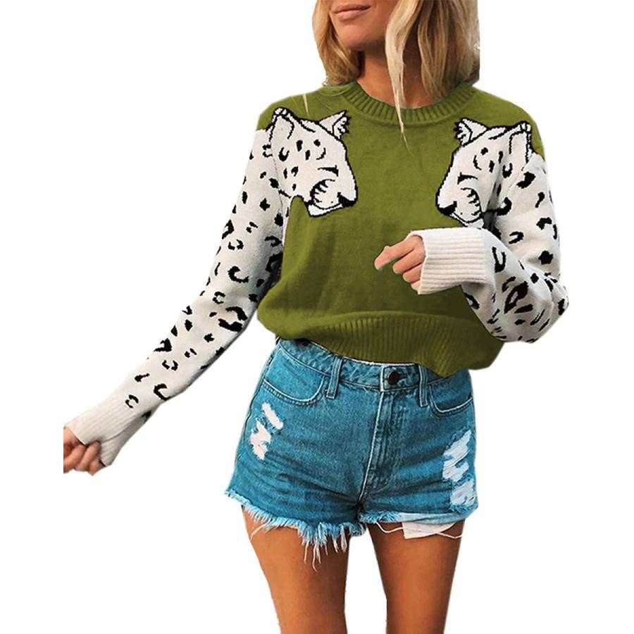 アウトレット特価 Mansy レディース カジュアル 長袖 クルーネック かわいい動物柄プリント ニット プルオーバー セーター トップス Us サイズ Medium サイト無料 Www Superavila Com
