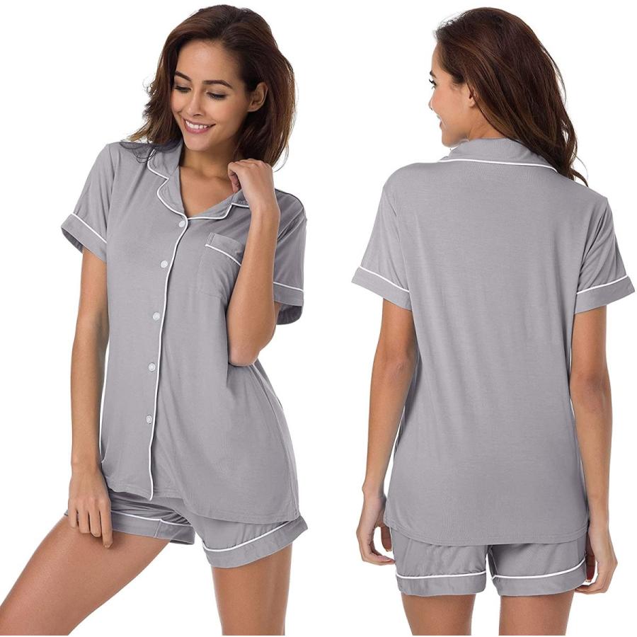 最安値挑戦 サ Us ソフトラウンジウェア ナイトウェア ボタンダウントップ 半袖パジャマセット モーダルコットンパジャマセット レディース パジャマ Sioro 下着 靴下 部屋着 Meorboston Org